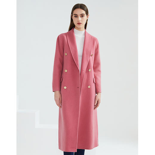 EITIE爱特爱春季新款时尚气质双排扣收腰长款羊毛呢大衣外套6114801 商品图10