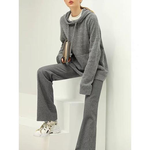 COCOBELLA双面色织竖条纹保暖羊毛休闲裤职业通勤宽松直筒裤PT568 商品图1