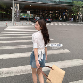 XS码【金蘑菇菇 墨尔本午后】绑带衬衫+半裙组  夏日小资情调