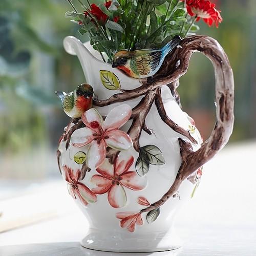 大号花瓶陶瓷装饰水罐现代时尚欧式花插大花瓶鲜花水培国画花鸟 摆件 花器 商品图4