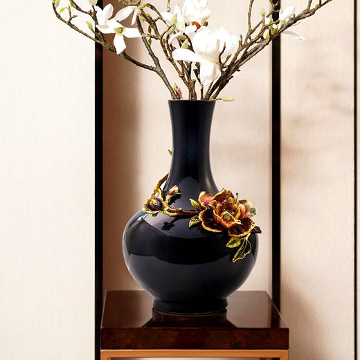 罗比罗丹富贵圆满珐琅彩陶瓷客厅玄关新中式居家装饰插花花瓶摆件 商品图2