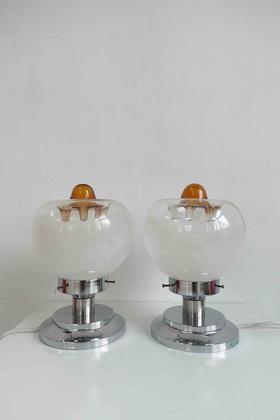 【在仓】意大利60s中古Murano吹制艺术玻璃台灯 镀铬底座