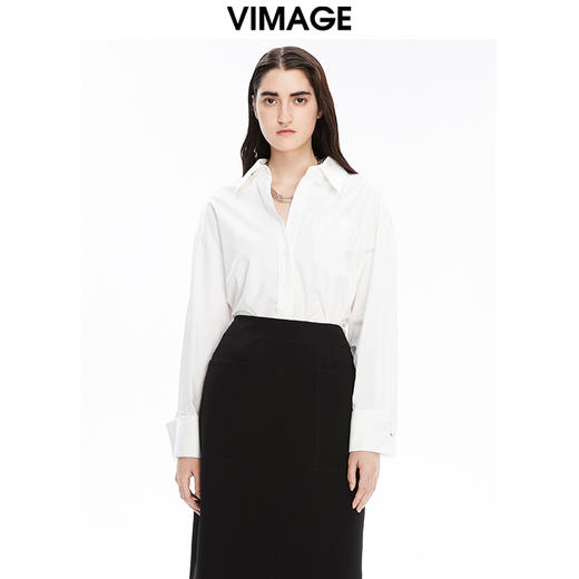 VIMAGE纬漫纪秋冬新款简V领约百搭长袖衬衫衬衣女上衣V1609213 商品图3