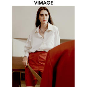 VIMAGE纬漫纪秋冬新款简V领约百搭长袖衬衫衬衣女上衣V1609213