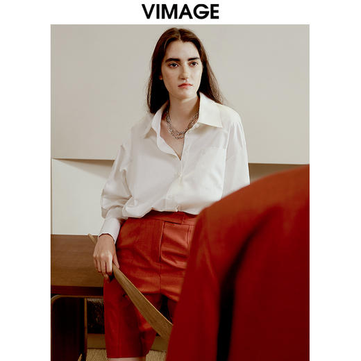 VIMAGE纬漫纪秋冬新款简V领约百搭长袖衬衫衬衣女上衣V1609213 商品图0