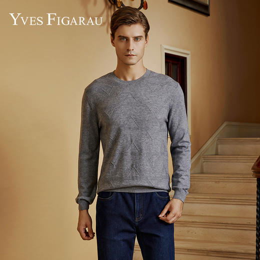 YvesFigarau伊夫·费嘉罗100%绵羊毛秋冬新款套头舒适保暖打底休闲毛衣921166 商品图0