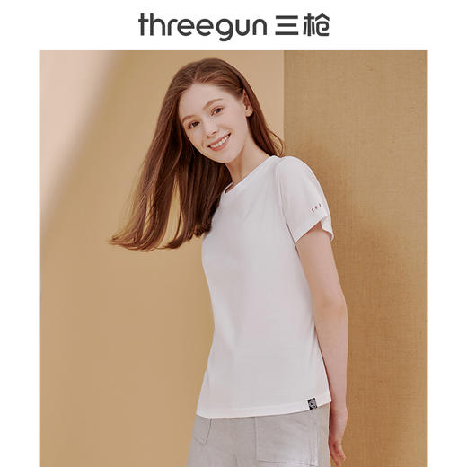 Threegun三枪【匠心系列-80支长绒棉】圆领女士短袖T恤-23468A911 商品图3