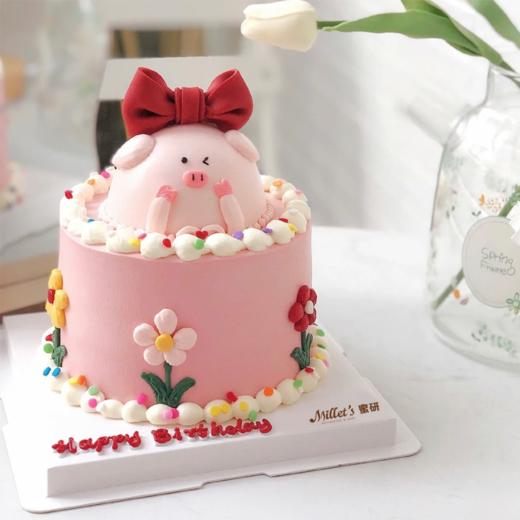 P019 “红色蝴蝶结粉红小猪”小双层蛋糕 商品图2