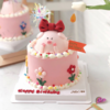 P019 “红色蝴蝶结粉红小猪”小双层蛋糕 商品缩略图0