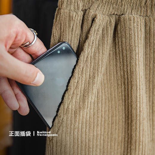 马登工装日系复古针织深灰松紧腰抽绳卫裤条绒直筒阔腿长裤子男秋 商品图2