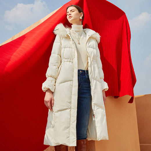 故障 EITIE爱特爱冬季纯色宽松毛领连帽加厚羽绒服女中长款6011707 商品图1