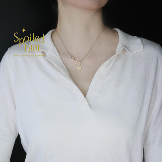 SpoiledBrat Jewelry珍珠别针圆牌不对称项链 商品图1
