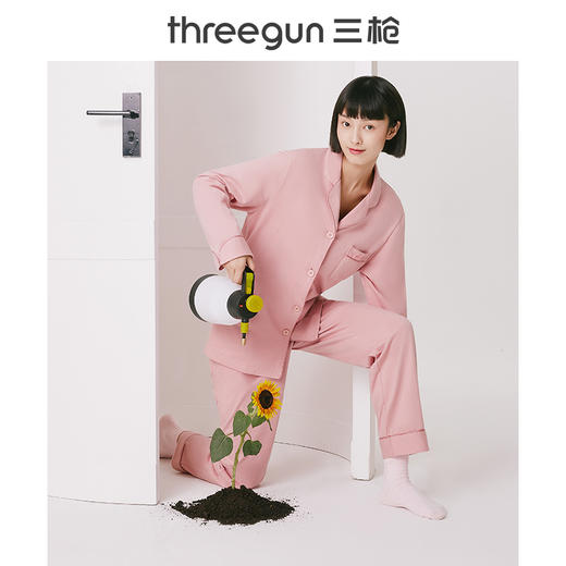 Threegun三枪 【水柔棉】翻领开襟长袖长裤女士家居套家居服-81942D011 商品图1