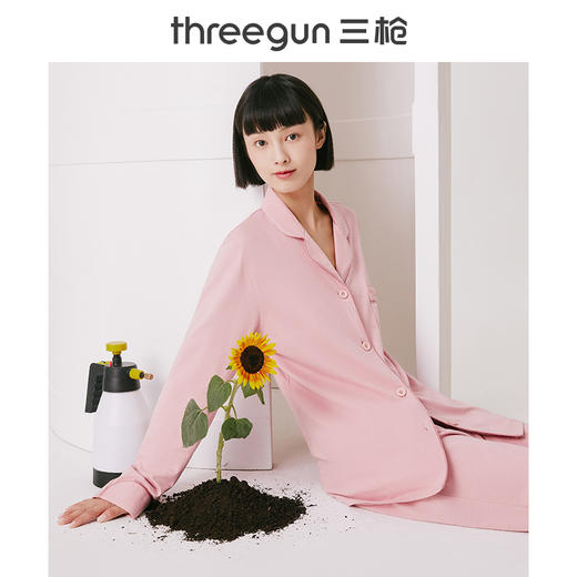 Threegun三枪 【水柔棉】翻领开襟长袖长裤女士家居套家居服-81942D011 商品图2