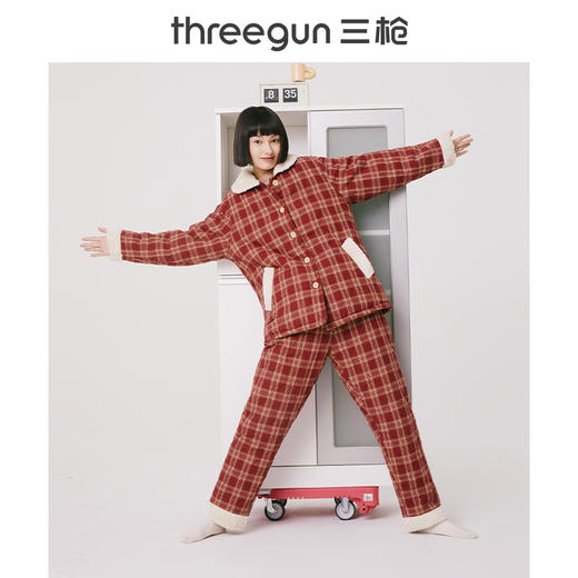 Threegun三枪 【绒布夹棉】翻领开襟长袖长裤女士家居套家居服-82030D011 商品图2