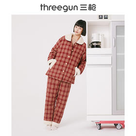 Threegun三枪 【绒布夹棉】翻领开襟长袖长裤女士家居套家居服-82030D011