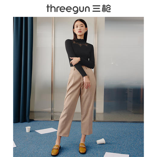 Threegun三枪 【浄呼吸】花边高领女士长袖上衣打底衫-23874A011 商品图3