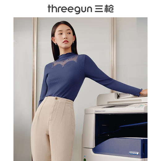 Threegun三枪 【浄呼吸】花边高领女士长袖上衣打底衫-23874A011 商品图0