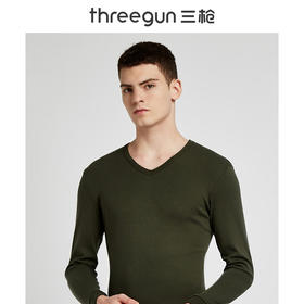 Threegun三枪 【舒肤弹力棉】V领男士长袖上衣打底衫-22829A011
