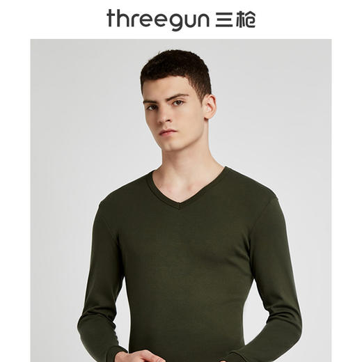 Threegun三枪 【舒肤弹力棉】V领男士长袖上衣打底衫-22829A011 商品图0