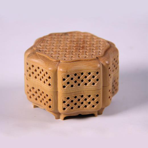 编织纹° 单层镂空黄杨木香盒 商品图0