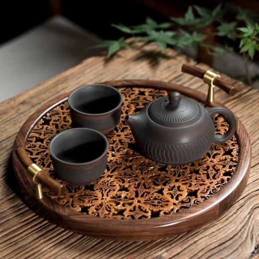 核美系列 核桃+胡桃木 核桃木双耳干泡盘实木手工切割圆型茶盘家用功夫茶具创意茶台 茶道 茶具 商品图3