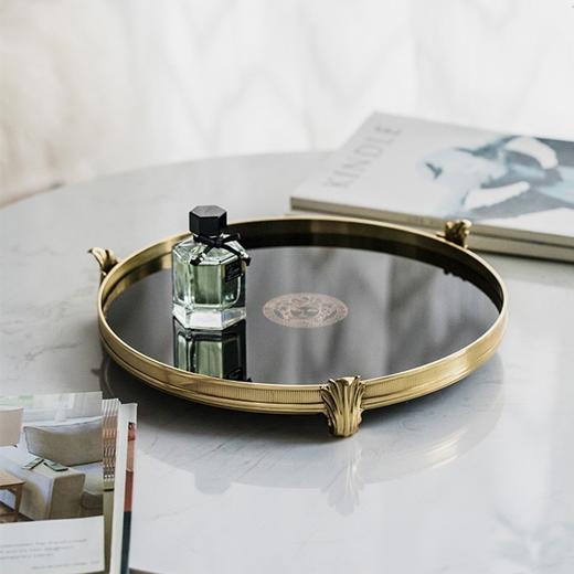 E-WS-A0003 范思哲铜圆盘 纯铜 复古欧式轻奢黄铜金色枝花玻璃摆件 商品图2