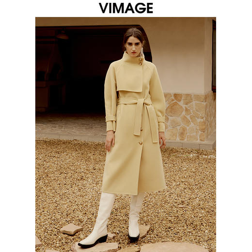 VIMAGE纬漫纪冬季新款纯羊毛长款毛呢外套过膝大衣女V1614216 商品图0