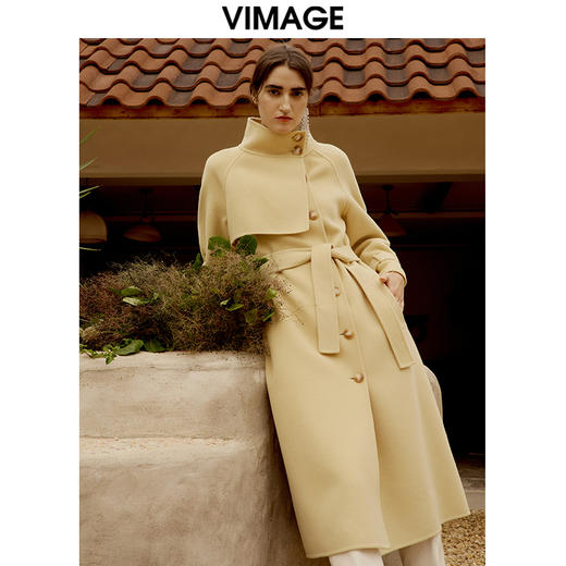 VIMAGE纬漫纪冬季新款纯羊毛长款毛呢外套过膝大衣女V1614216 商品图4