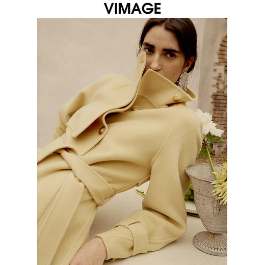 VIMAGE纬漫纪冬季新款纯羊毛长款毛呢外套过膝大衣女V1614216 商品图1