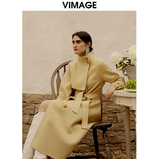 VIMAGE纬漫纪冬季新款纯羊毛长款毛呢外套过膝大衣女V1614216 商品图3
