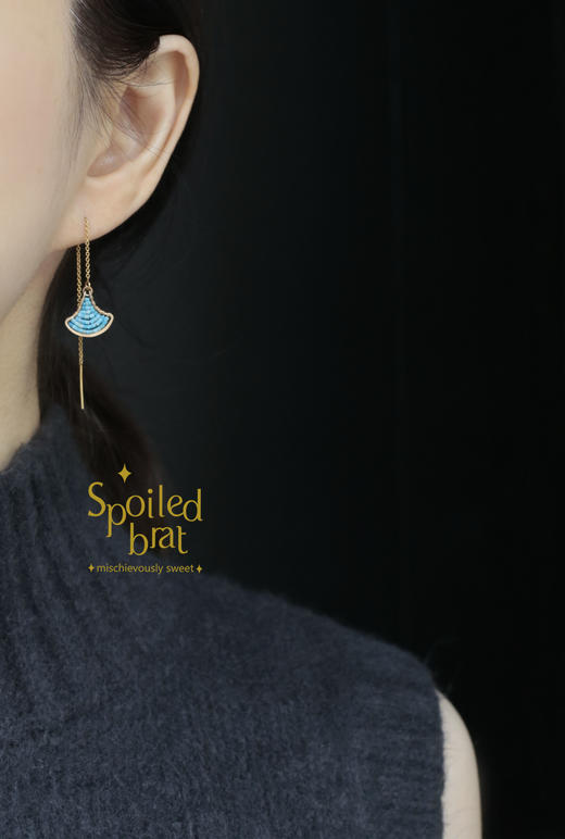 SpoiledBrat Jewelry银杏叶系列 | 石榴石/绿松石/珍珠/绿玉髓耳线 商品图4