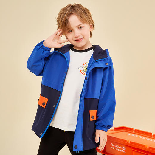 【老虎】龙之涵 儿童活力撞色加绒连帽防风衣 恒温保暖连帽防风棉服 中大童保暖上衣 A类标准 商品图1