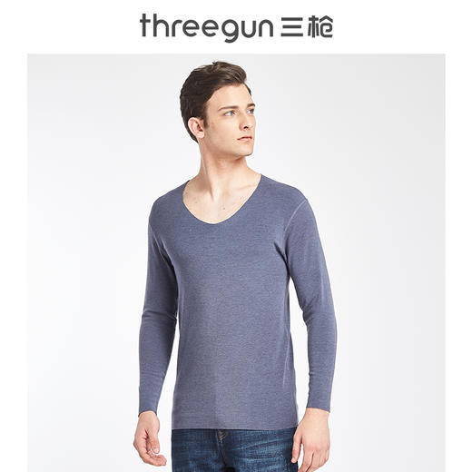 Threegun三枪 【德绒】V领男士无痕长袖上衣打底衫-23273A921 商品图1