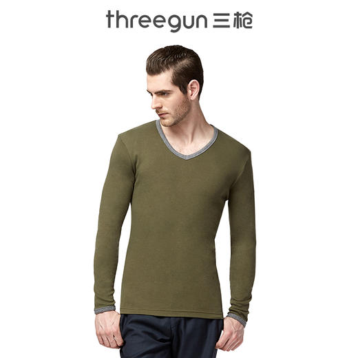Threegun三枪 【舒肤棉】V领男士长袖上衣打底衫-22697A011 商品图1