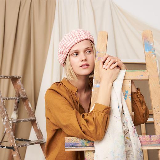 北京仓｜LAULHERE-Glaieul-玫瑰粉 千鸟格 贝雷帽［法国设计师］ 商品图6