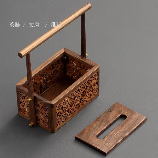 核美系列 提梁纸巾抽 山核桃盒身+胡桃木 提拿实木纸巾盒 商品图1
