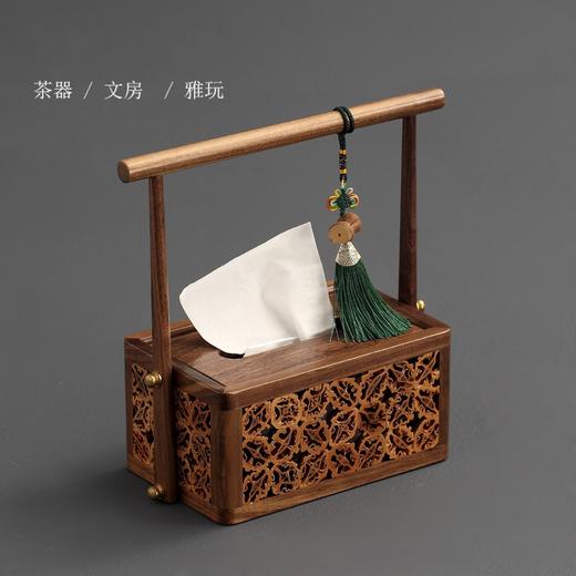核美系列 提梁纸巾抽 山核桃盒身+胡桃木 提拿实木纸巾盒 商品图2