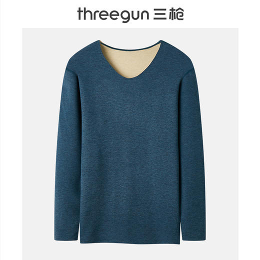 Threegun三枪 【双色羊毛蚕丝】暖绒无痕V领男士长袖上衣打底衫-23889A021 商品图1