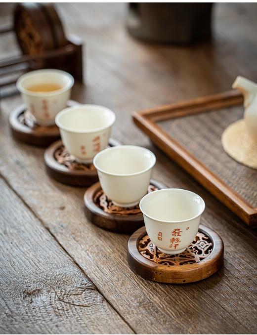 核美系列 圆杯托6托1架套装 核桃木+黑胡桃木 高端核桃杯垫 茶杯托隔热餐垫 商品图2