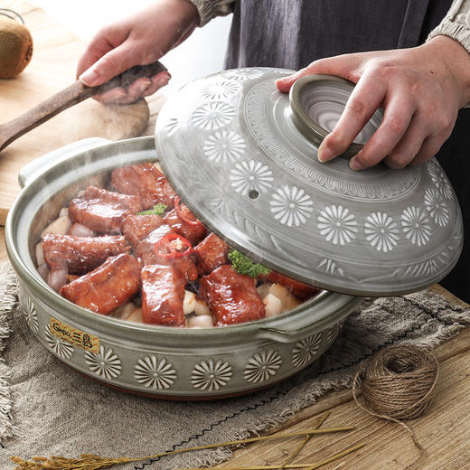 日本进口万古烧三岛陶锅耐高温砂锅炖锅汤锅 商品图5