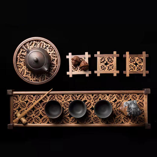 核美系列 单层长杯架大号 核桃木+黑胡桃木 茶杯架品茗杯架茶具收纳展示架 商品图3