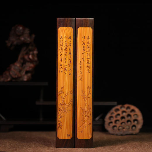 诗画°黑檀镶竹镇纸 商品图0