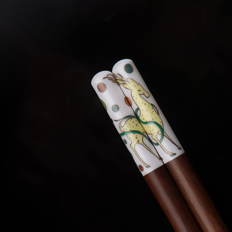 九色神鹿国潮筷子陶瓷红檀 竹者儿童亲子餐具创意礼物文创