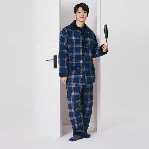 Threegun三枪 【绒布夹棉】翻领开襟长袖长裤男士家居套家居服-81993D011 商品图7