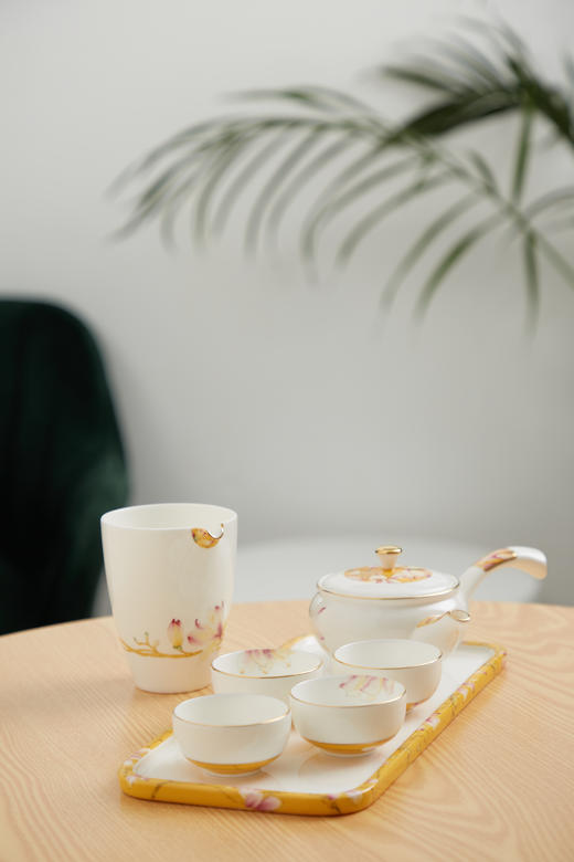 B-NB-3002/3020 唐山骨质瓷 御花颜（玉兰花）7头套装茶具套装高档 商品图7