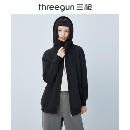 Threegun三枪 【超密绒】连帽长袖女士休闲开衫上衣-81924A011 商品图2