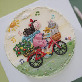 骑自行车的小女孩奶油霜浮雕（提前三天预定）
