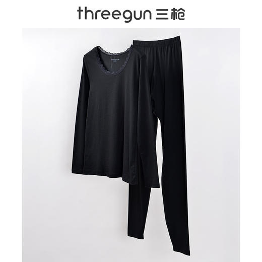 Threegun三枪 【舒肤超薄弹力棉】圆领女士保暖内衣套装-23792D011 商品图5