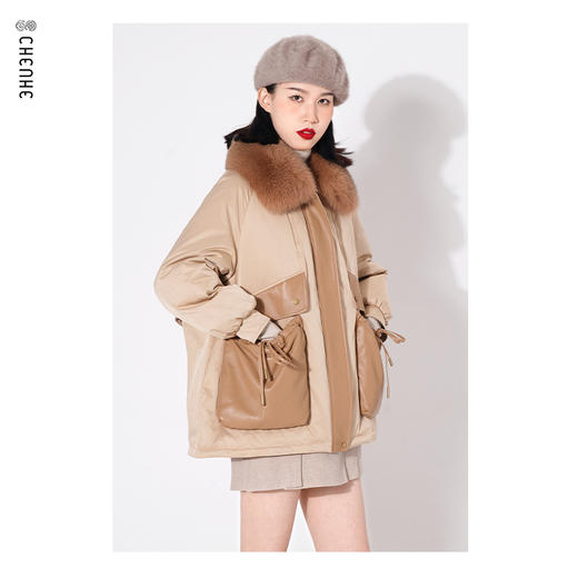 重磅福利L1臣禾【减龄拼皮派克服】【狐狸皮毛+绵羊皮+90白鸭绒】不挑身形短款羽绒服外套K214252026 商品图0